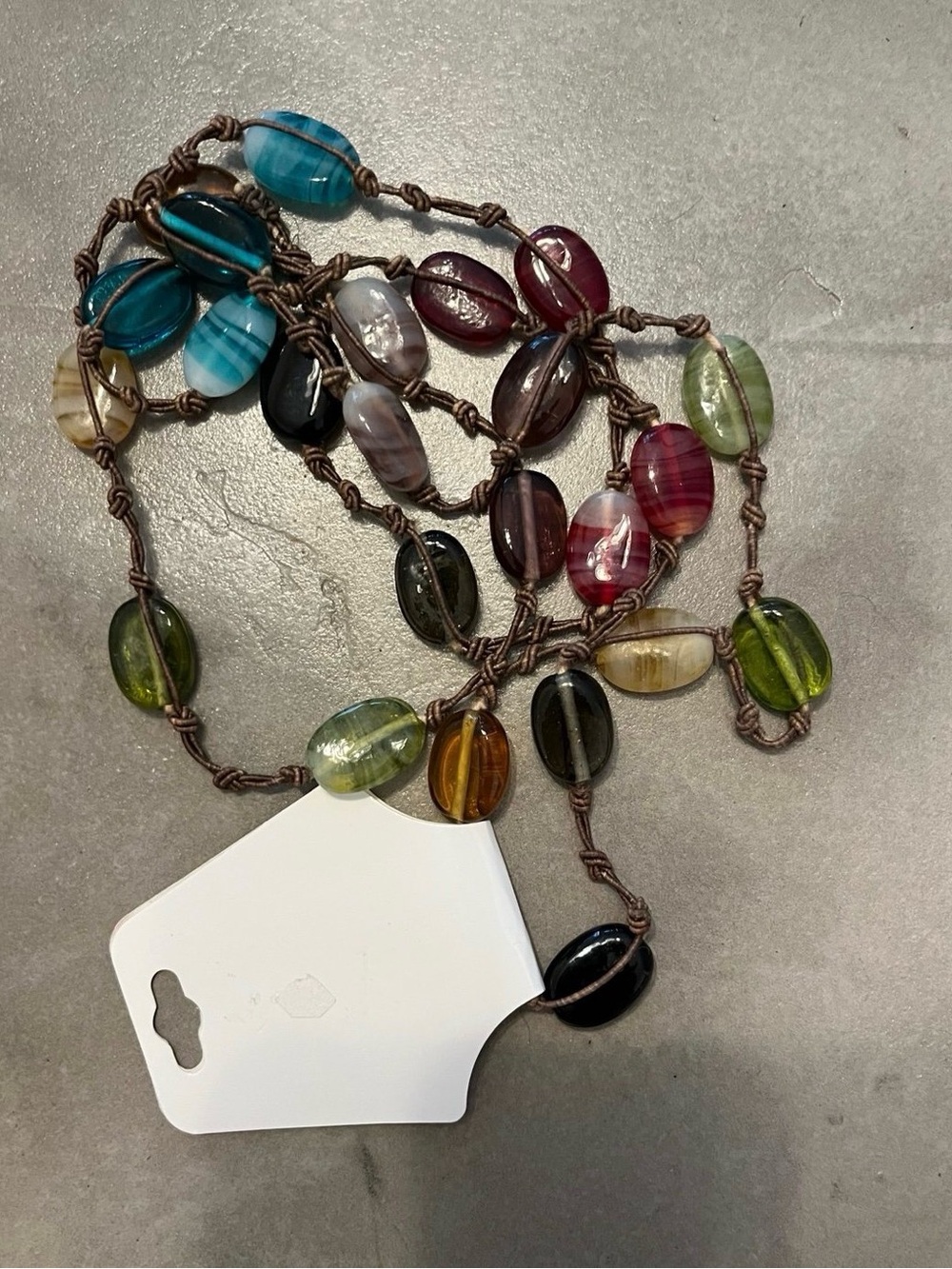 Beaded Glass Necklace On Knotted Cord Multi-color 22” Hippie Boho